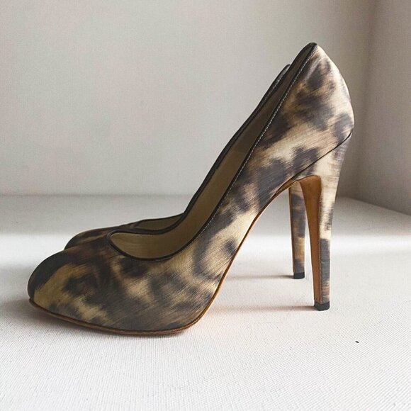 Brian Atwood Classic Animal Print Sexy High Heels Stilettos 37.5 - Picture 2 of 7